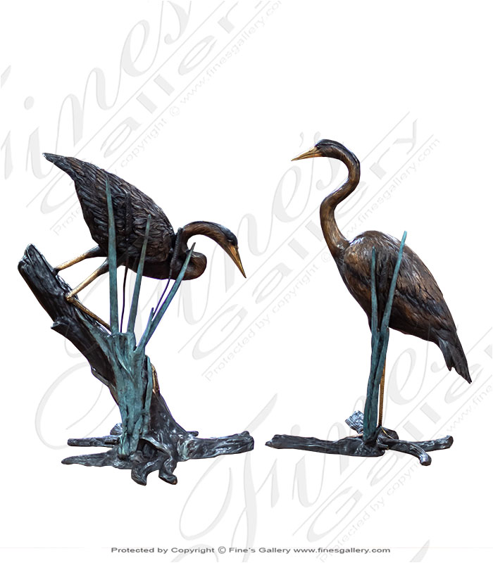 Bronze Fountains  - Heron Pair In Reeds Bronze Fountain - BF-859