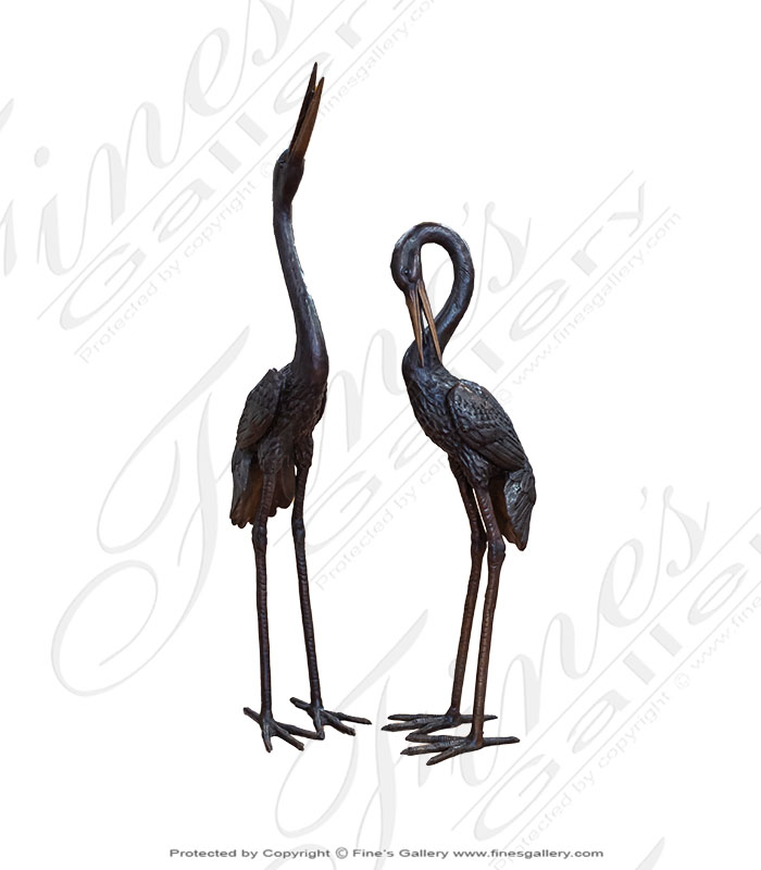 Bronze Fountains  - Bronze Crane Fountain PAIR - BF-861