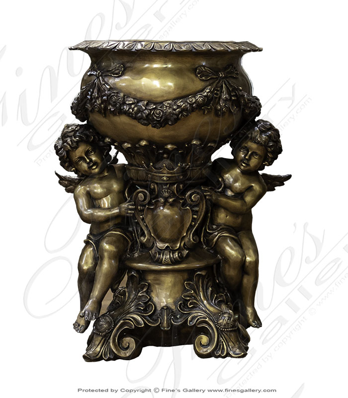 Bronze Fountains  - Bronze Cherub Garland Fountain - BF-862
