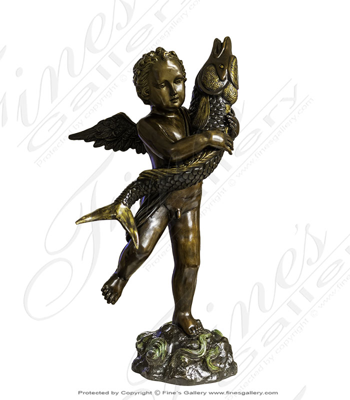 Bronze Fountains  - Bronze Cherub With Fish Fountain - BF-868