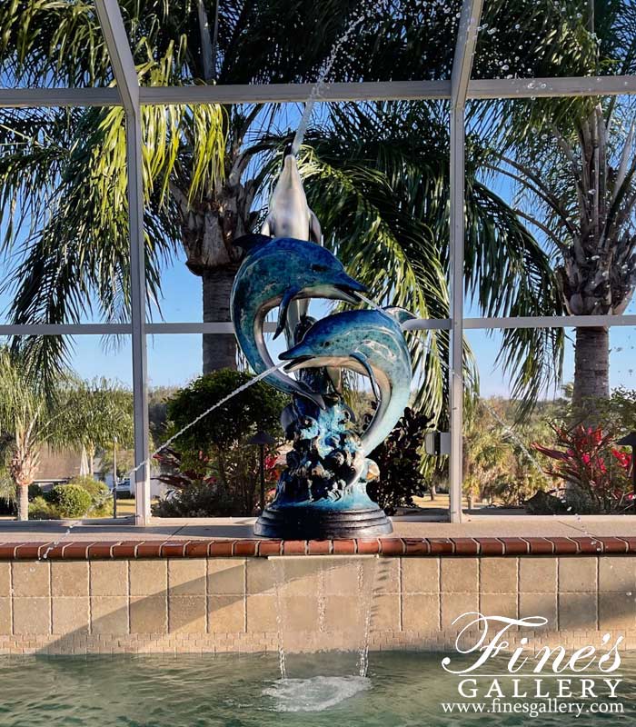 Bronze Fountains  - Synchronized Dolphins Bronze Fountain Feature - BF-869