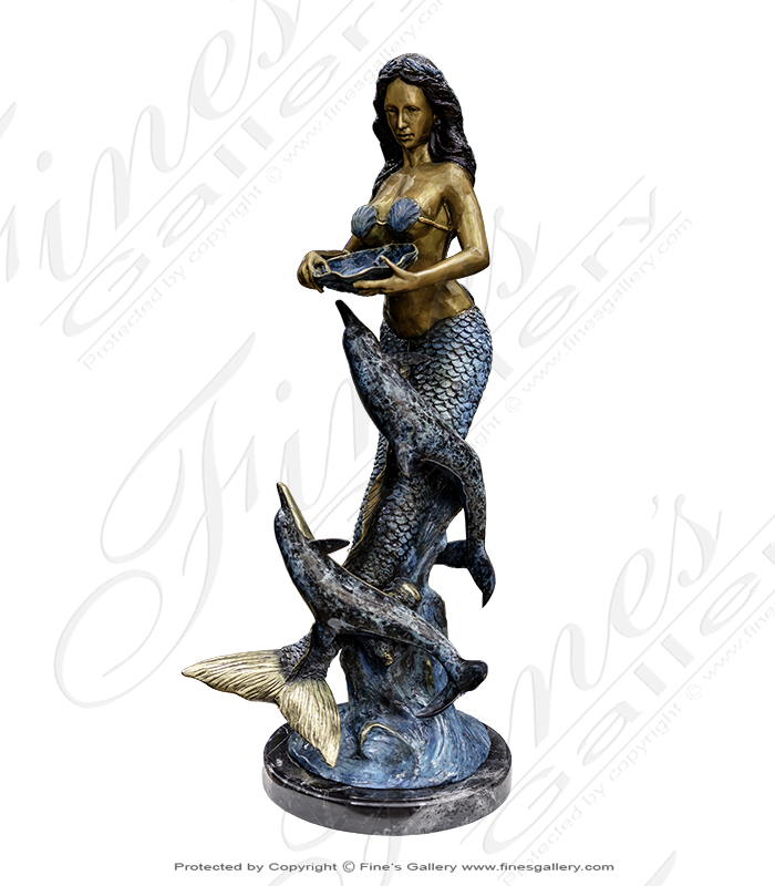 Bronze Fountains  - Bronze Mermaid With Dolphins Fountain - BF-870