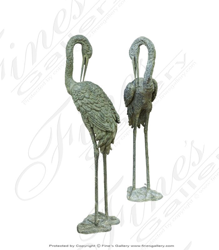 Bronze Fountains  - Bronze Crane Fountain Pair - 39 Inch - BF-875