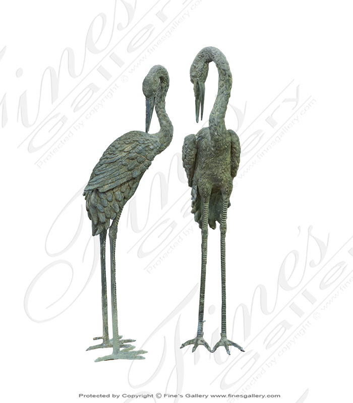 Antique Patina Bronze Crane Pair