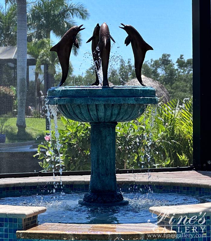 Bronze Fountains  - 46 Inch Standing Dolphins Fountain - BF-886