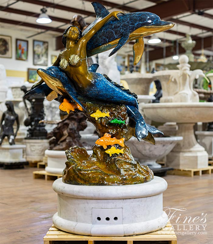 Bronze Fountains  - Swims With Dolphins Bronze Mermaid Fountain - BF-902