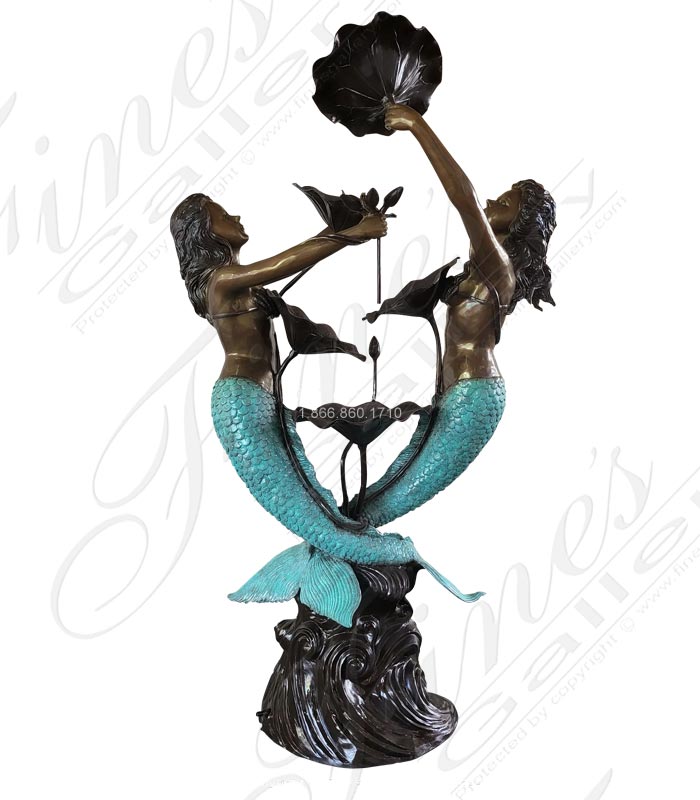 Bronze Fountains  - Two Mermaids And Lily Pads Fountain - BF-914