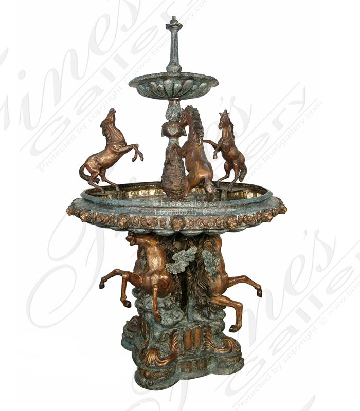 Bronze Fountains  - Tiered Bronze 'Rearing Horses' Fountain - BF-915