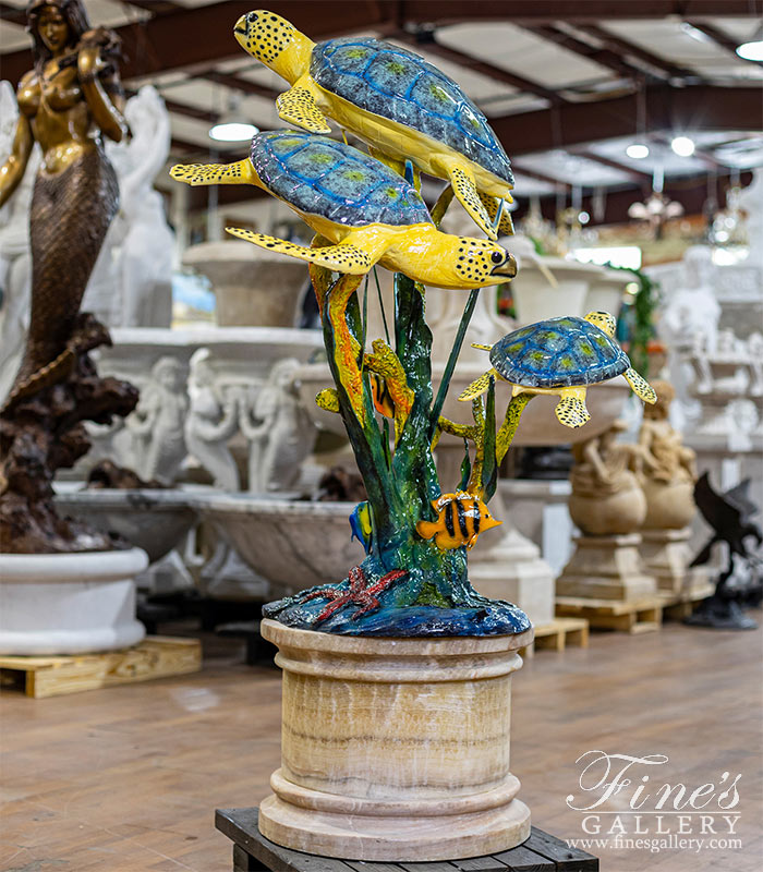 Bronze Fountains  - Colorful Poolside Sea Turtle Fountain In Brilliant Enamel Bronze - BF-933