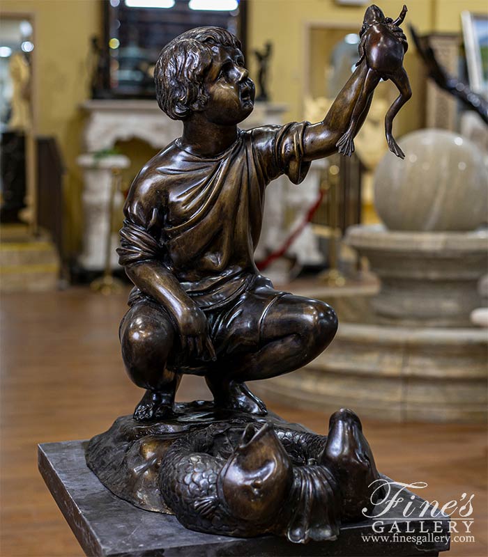 Curious Boy with Frog and Fish Bronze Fountain