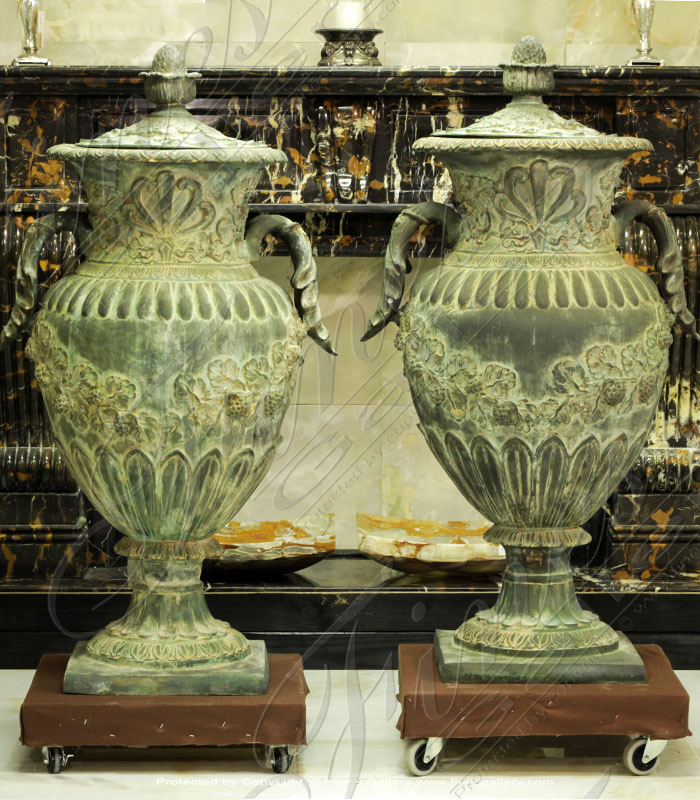 Antique Patina Bronze Urn Pair