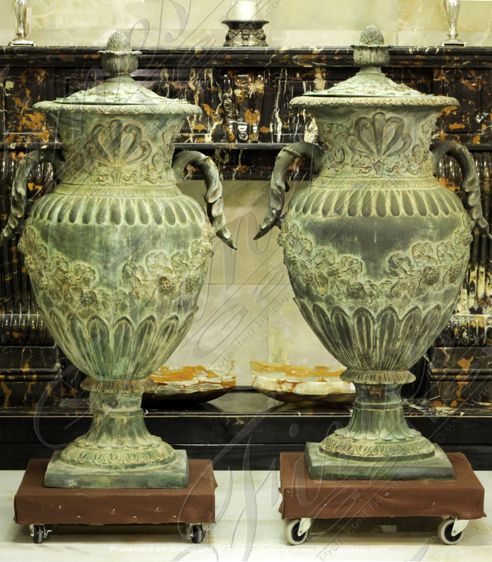 Bronze Planters  - Antique Patina Bronze Urn Pair - BP-1188