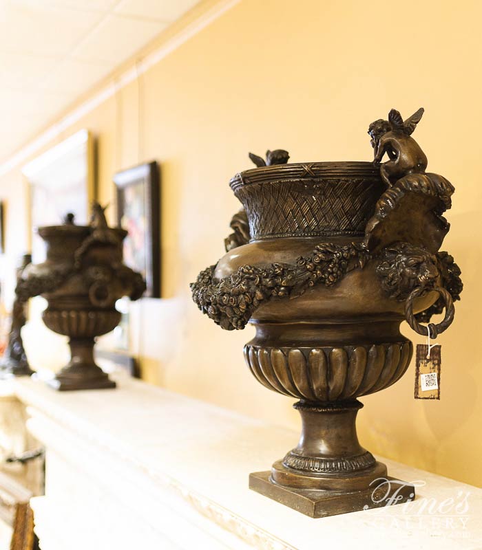 Bronze Planters  - Cherub Lion Planter Pair II - BP-1191
