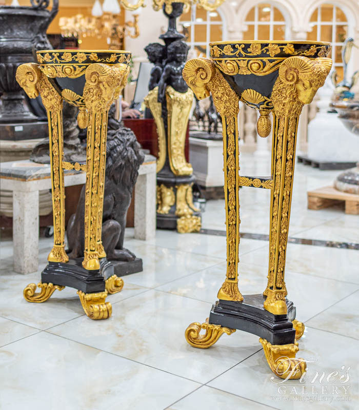 Search Result For Bronze Planters  - Gilt Bronze Ram Head Urn Pair - BP-119