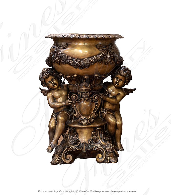 Bronze Planters  - Majestic Bronze Cherubs Planter - BP-1201