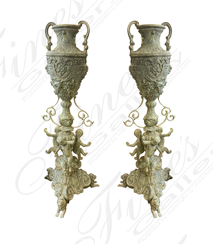 Bronze Planters  - Elaborate Louis XII Urns In Patina Bronze - BP-1206