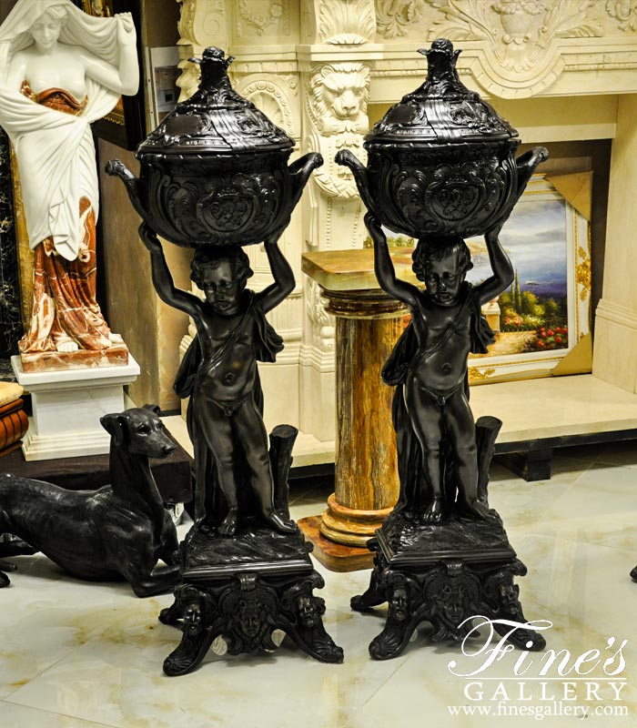 Search Result For Bronze Planters  - Bronze Children Planter Pair - BP-155