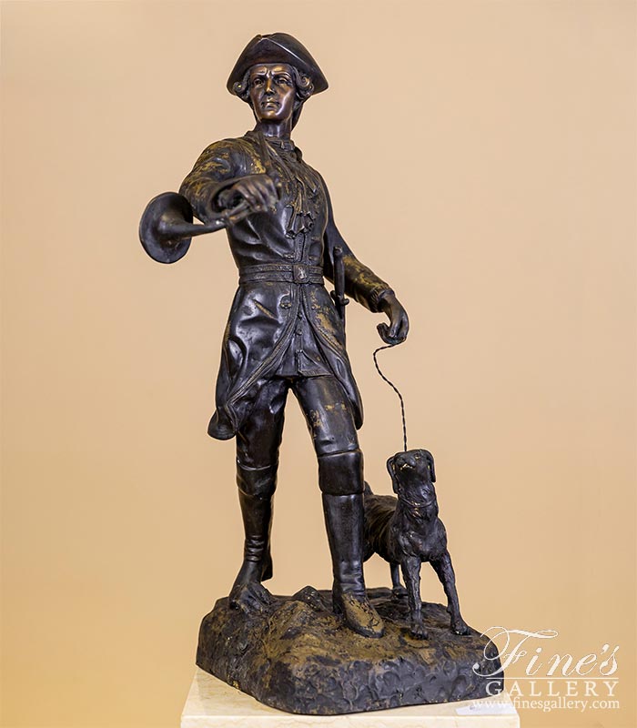 Bronze Statues  - Colonial Man Fox Hunt In Bronze - BS-1046