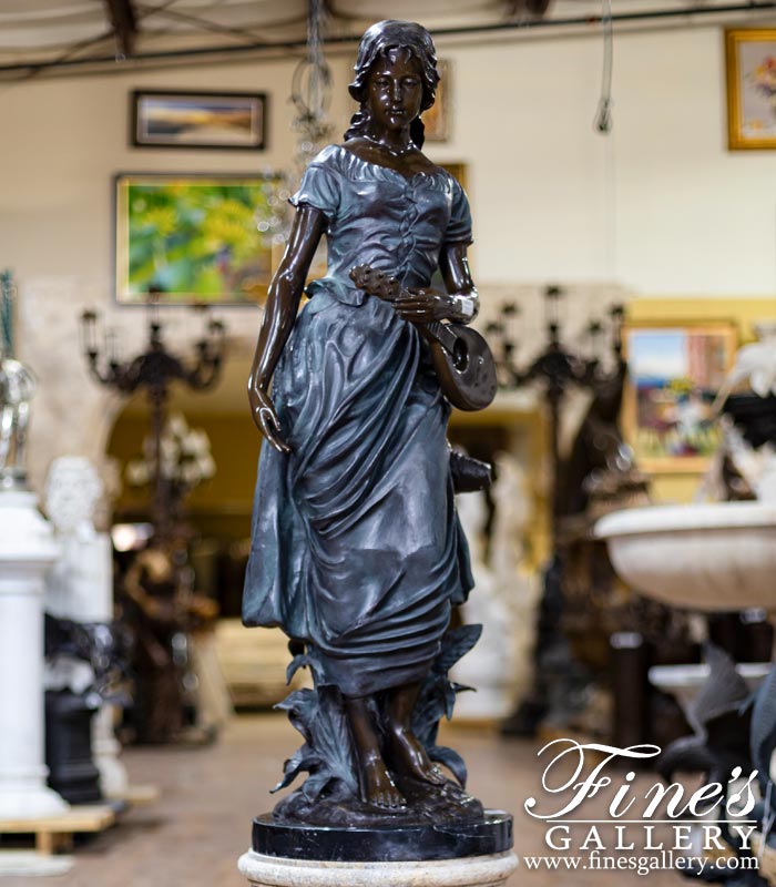 Bronze Statues  - Young Woman With Lute Statue - BS-1371