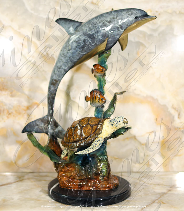 Bronze Statues  - Bronze Statue Dolphin Turtle - BS-1432