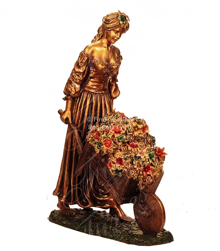 Bronze Statues  - Cast Bronze Lady Wheelbarrel - BS-1447