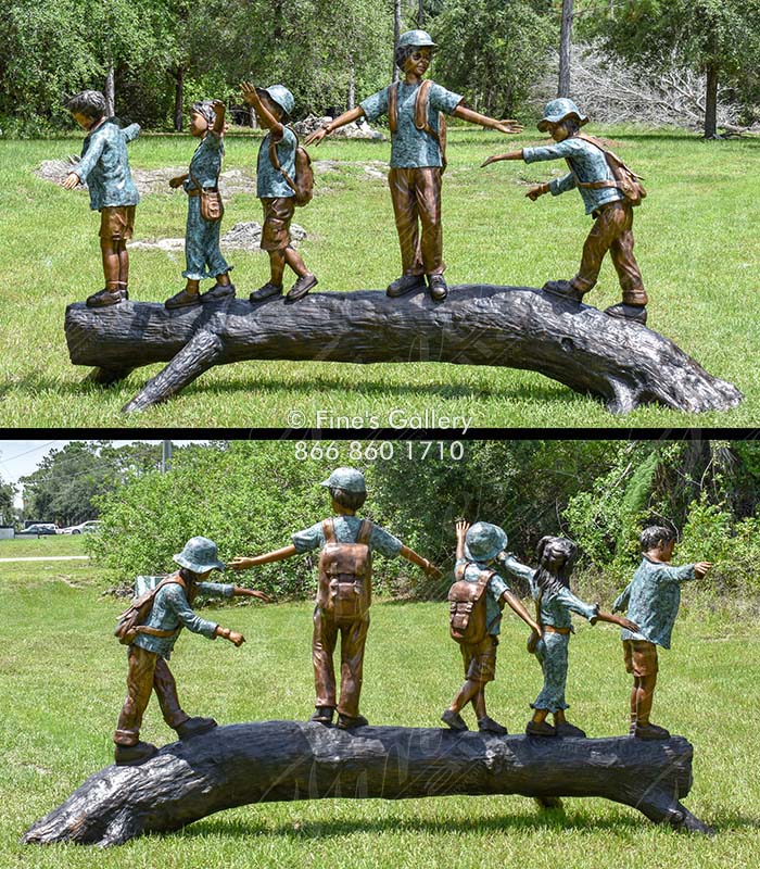 Bronze Statues  - Five Kids On Tree Stump - BS-1517