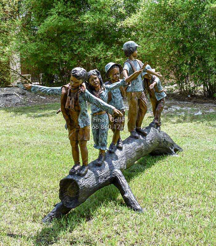 Bronze Statues  - Five Kids On Tree Stump - BS-1517