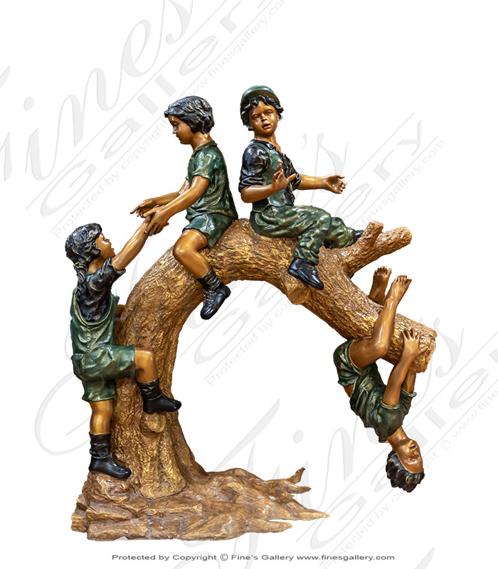 Bronze Statues  - Bronze Kids On Log Statue - BS-1535