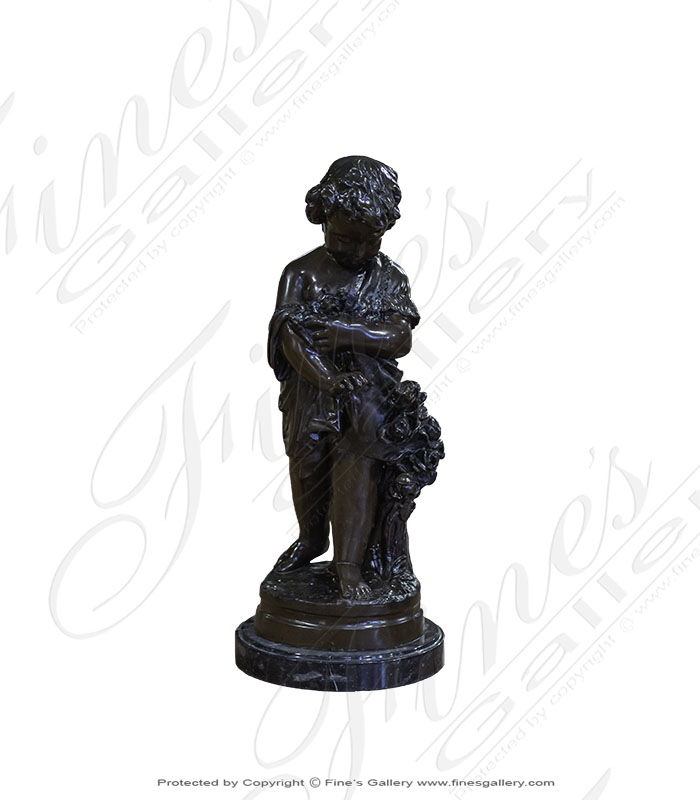 Bronze Statues  - Bronze Child With Flowers - BS-1581