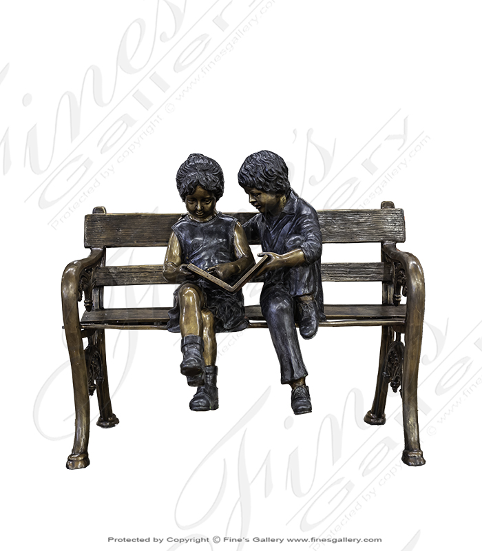 Bronze Statues  - Bronze Kids On Bench Statue - BS-1583