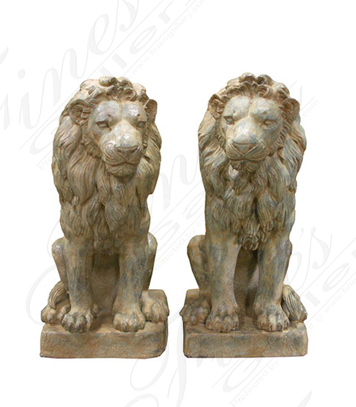 Bronze Statues  - Antique Patina Seated Bronze Lion Pair - BS-1586