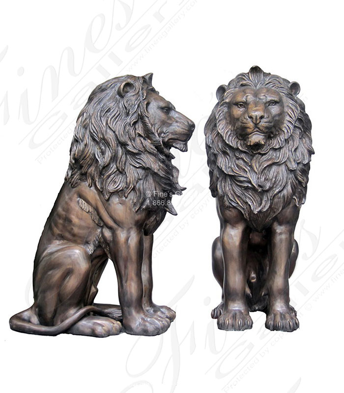 Bronze Statues  - Regal King Bronze Lion Pair - BS-1587