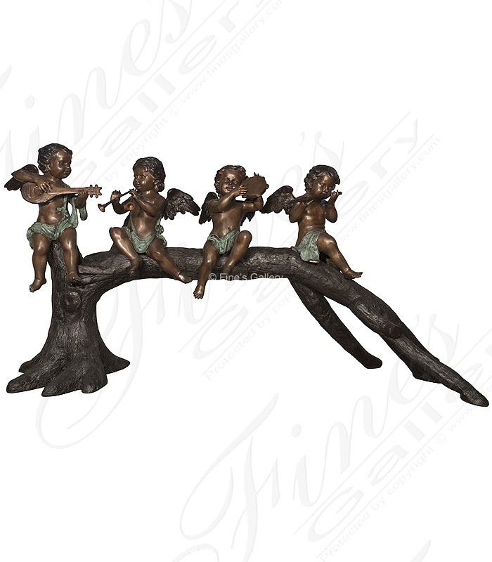 Bronze Statues  - Musical Cherubs On Tree - BS-1620