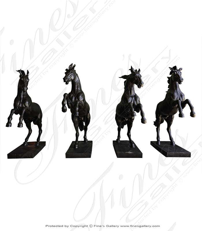 Bronze Statues  - Four Rearing Horses In Bronze - BS-1624