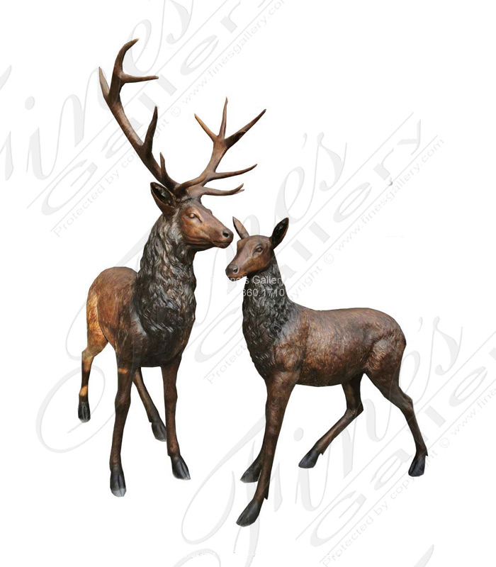 Male and Female Bronze Deer Pair