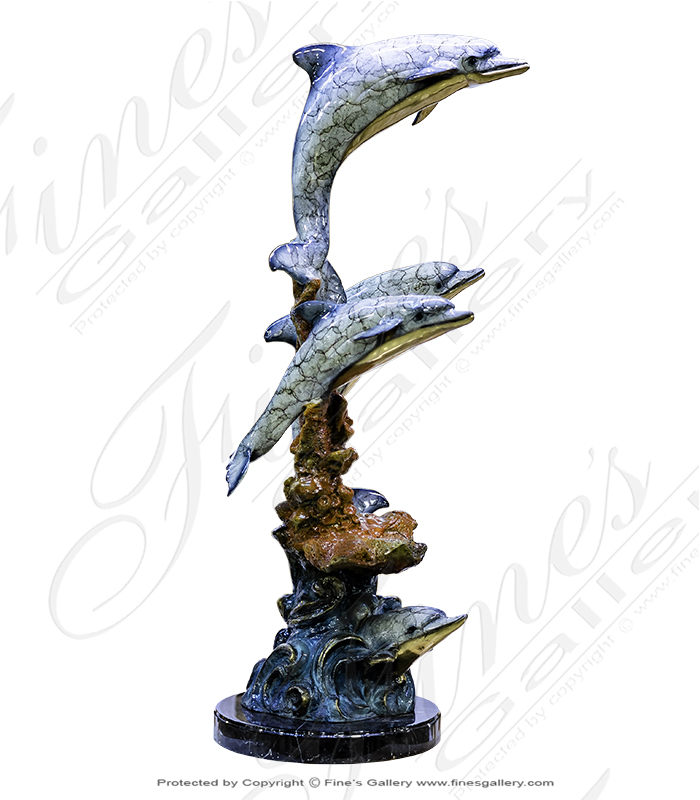 Bronze Statues  - Aqua Marine Blue Bronze Dolphins Sculpture - BS-1655