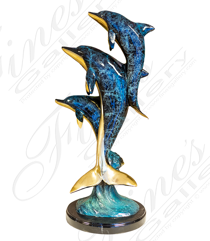 Bronze Statues  - Three Jumping Dolphins Desktop Scultpure - BS-1662