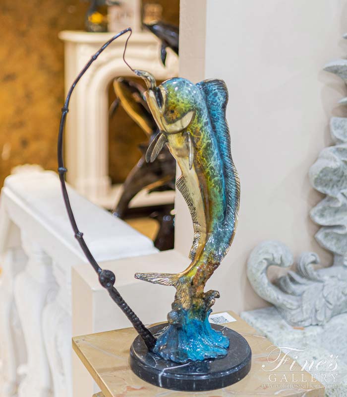 Bronze Statues  - Mahi Mahi On Fishing Line Statue In Enameled Bronze - BS-1690