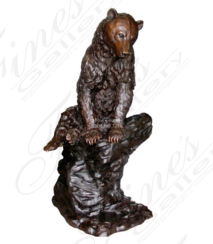 Bronze Statues  - Resting Bear On Rocky Cliff In Classic Bronze  - BS-1710