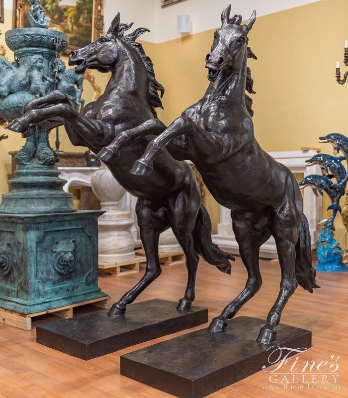 Bronze Statues  - A Pair Of Rearing Bronze Horses - BS-1717