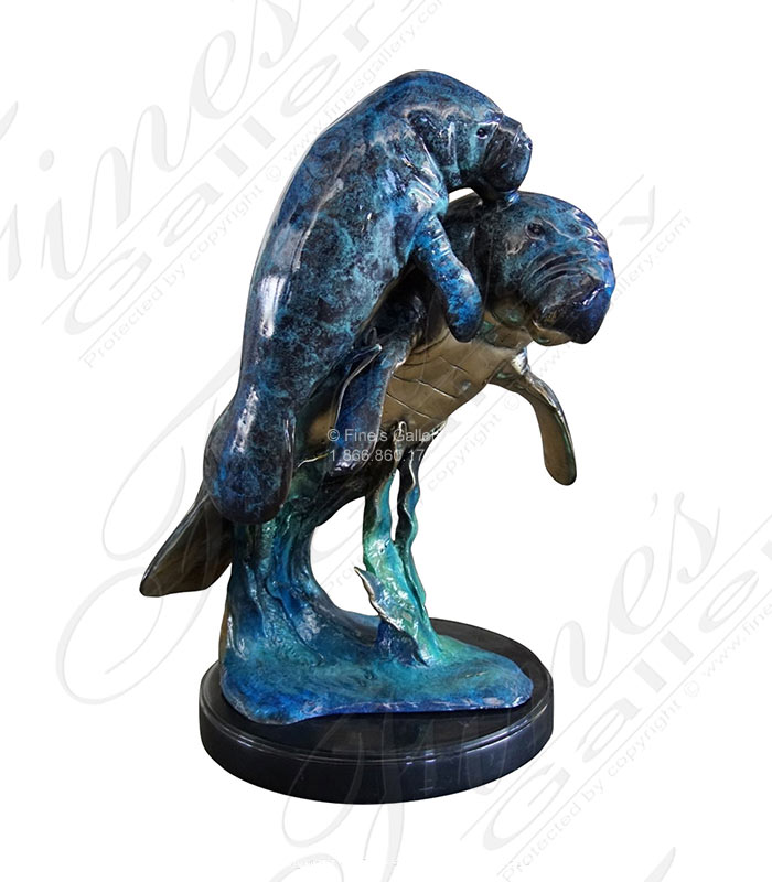 Bronze Statues  - Manatee's In Bronze With Marble Plynth Desktop Statue - BS-1720