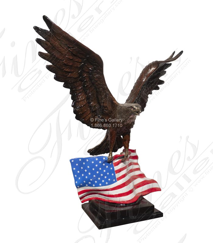 Bronze Statues  - Patriotic Bronze Eagle With U.S.A. Flag - BS-1729