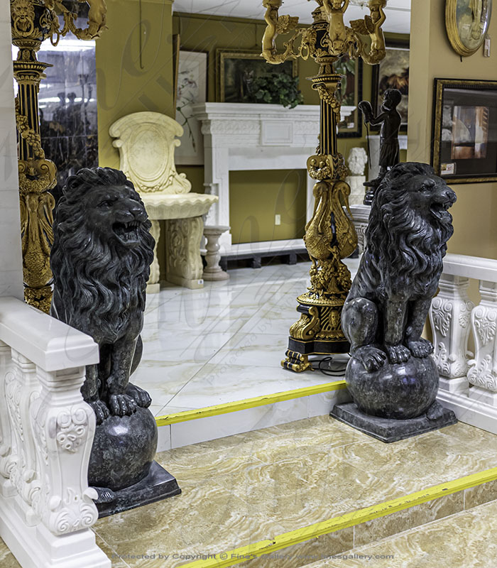 Marble Statues  - Marble Lion Pair - MS-1185