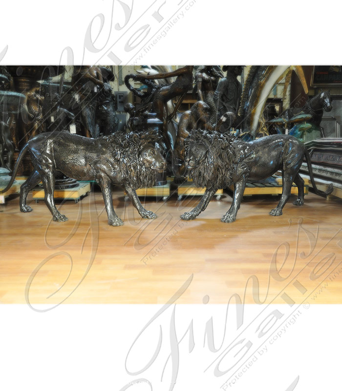 Bronze Statues  - Gaurdian Bronze Lion Statues - BS-361