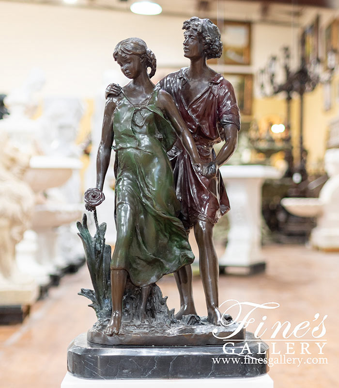 Search Result For Bronze Statues  - Young Lovers With Rose Bronze Statue 28 Inch - BS-216