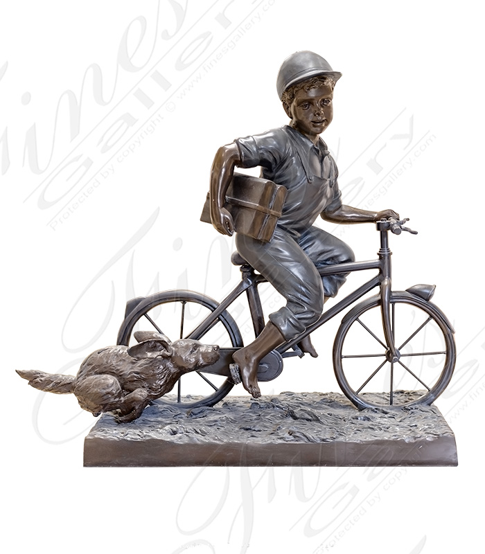 Bronze Statues  - Bronze Child Riding Bicycle Statue ( Vintage ) - BS-341