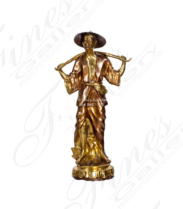 Bronze Statues  - Oriental Man With Yoke In Bronze - BS-384