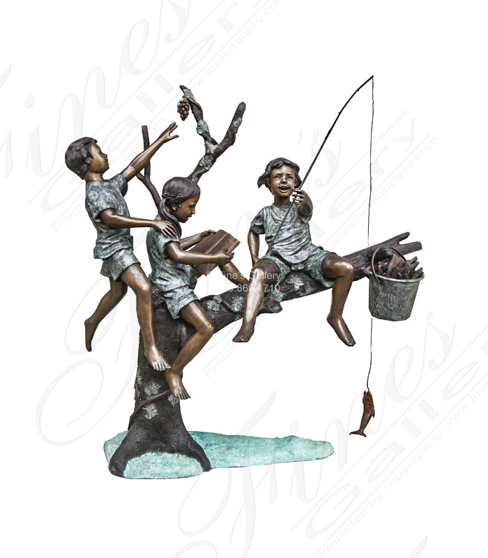 Bronze Statues  - Bronze Kids On Tree Statue - BS-590