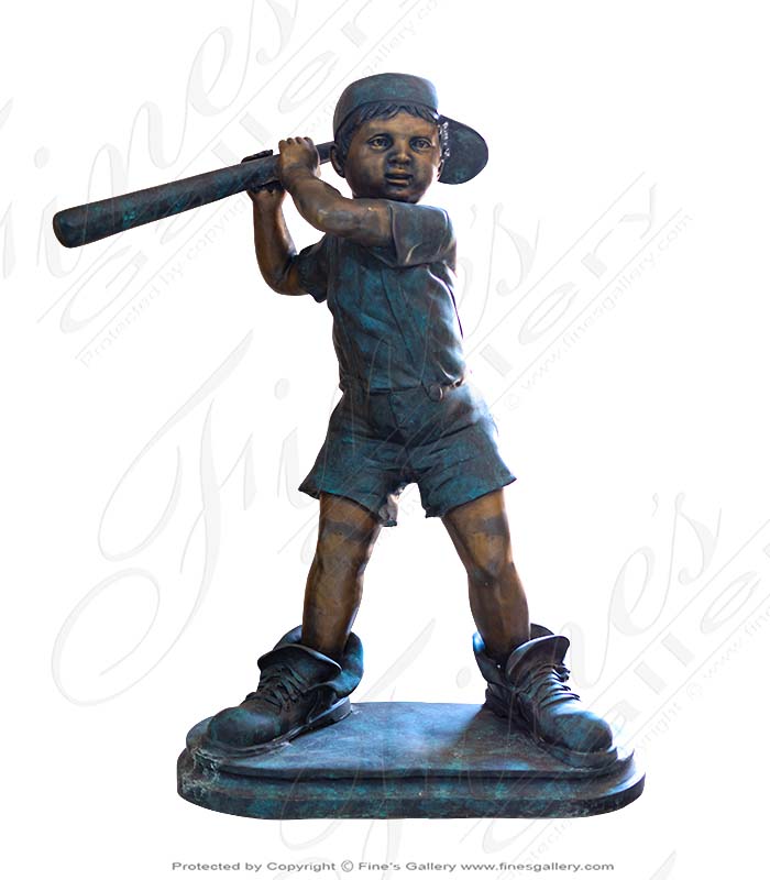 Young Baseball Player Bronze Statue