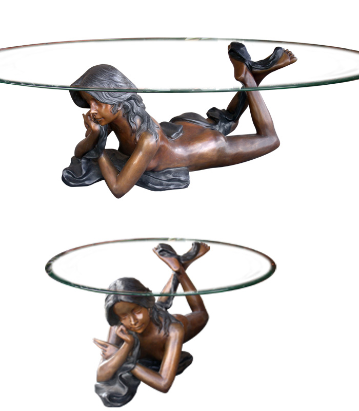Bronze Tables  - Young Semi-Nude Girl Bronze Table - BT-111